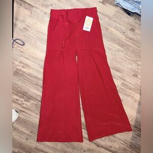 Wide-Leg Drawstring Pants — Rich Red